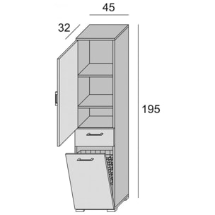 Armadio multiuso Escolzia, Mobile lavanderia lineare a 2 Ante, Colona da bagno con cestello portabiancheria, 100% Made in Italy, Cm 45x32h195, Bianco