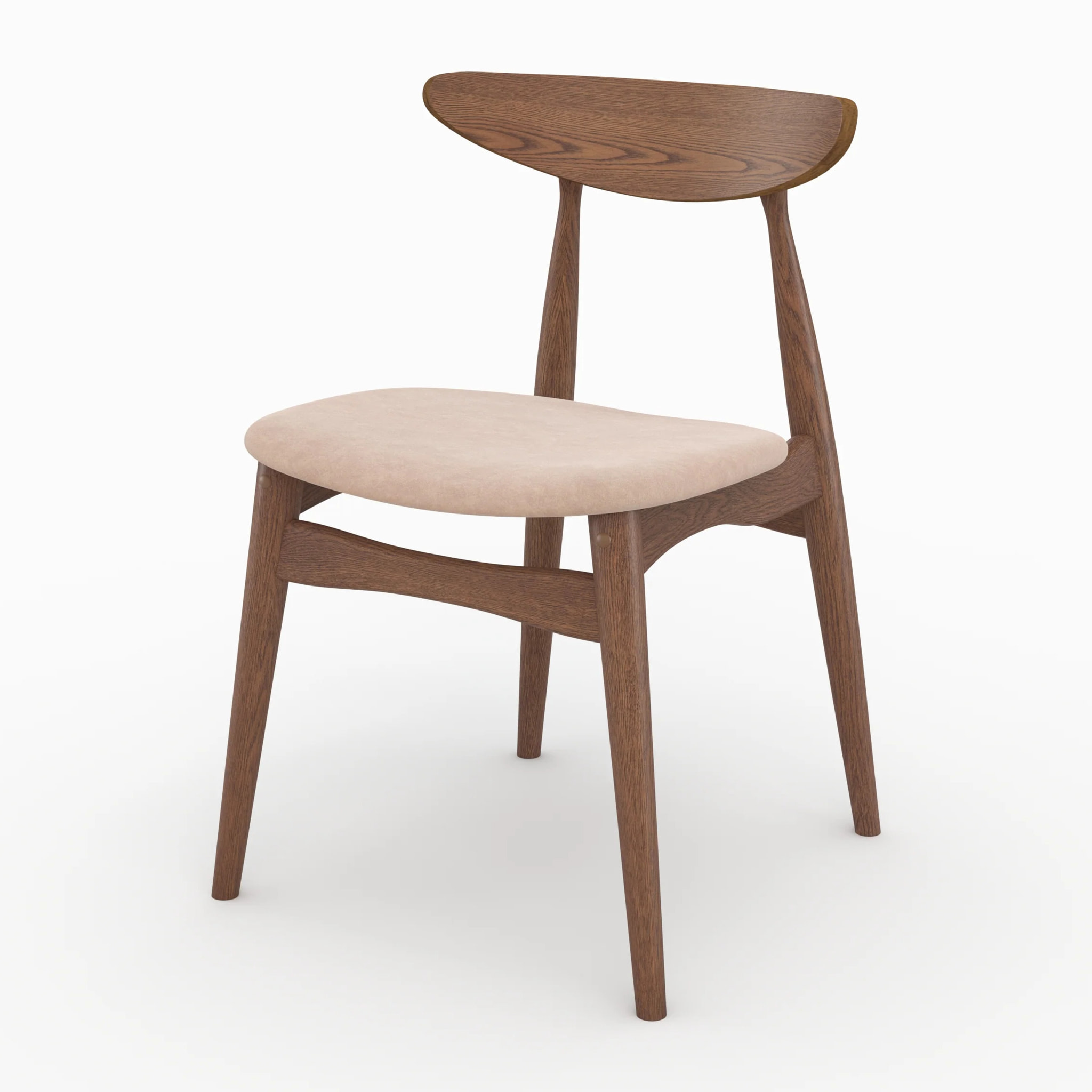 Lot de 2 chaises en tissu beige et bois foncé d'hévéa - Josette