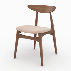 Lot de 2 chaises en tissu beige et bois foncé d'hévéa - Josette