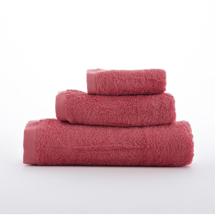 Set de 3 serviettes en coton 550 gr/m2 couleur Corail