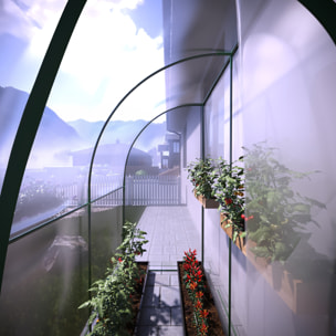Serra A Casetta Da Parete Muro In Acciaio Per Giardino Piante Fiori Orto Copertura Trasparente in PVC 2 Porte Avvolgibili A Cerniera 200x100x215 Cm