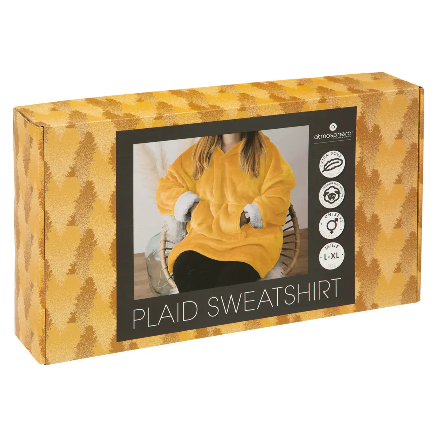 Plaid sweatshirt à capuche jaune moutarde L-XL