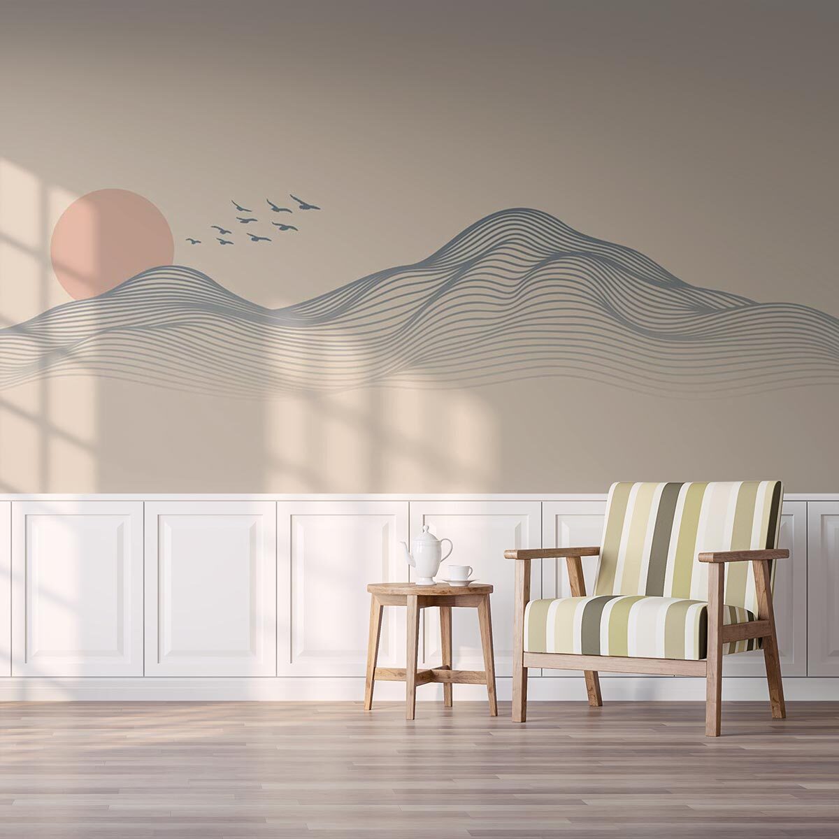 Papier peint vagues abstraites pastel ambiance zen Intissé