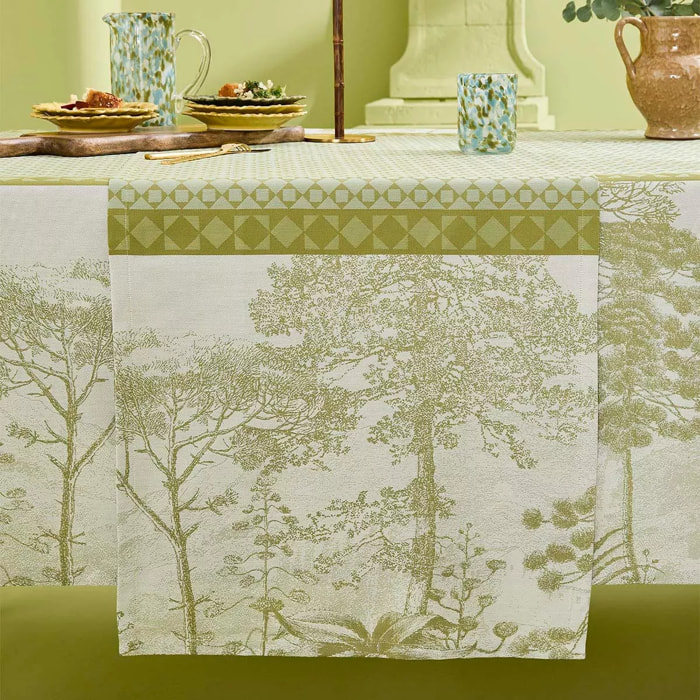 Chemin de table pur coton anti tache motif jacquard Le sud vert