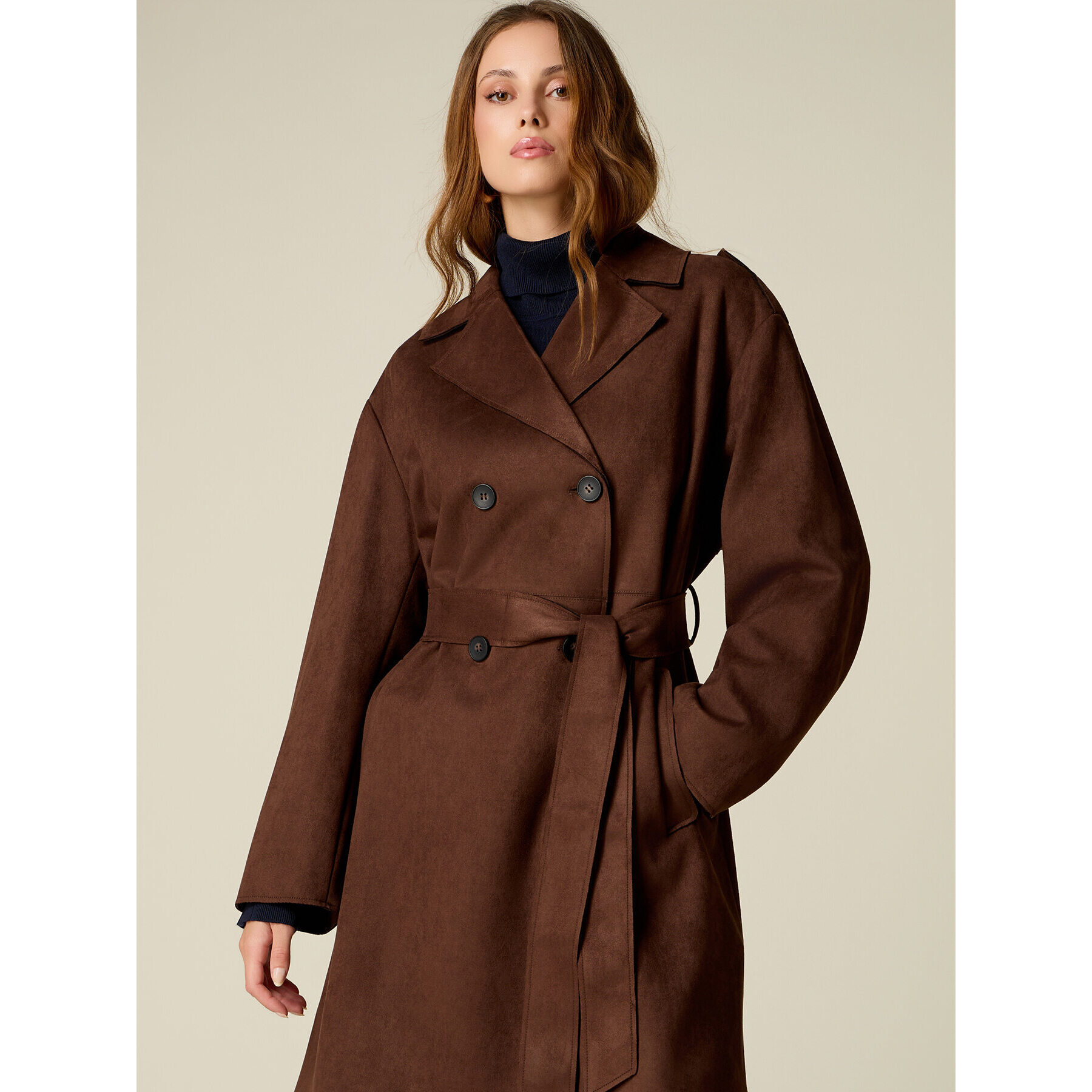 Oltre - Trench doppiopetto con cintura - Marrone