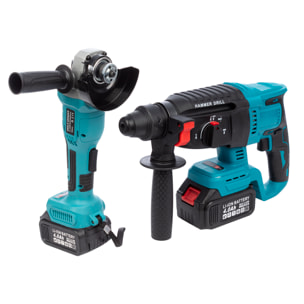 Set de 2 herramientas eléctricas con martillo perforador y radial angular 21V. DOBLE BATERIA 13000 mah