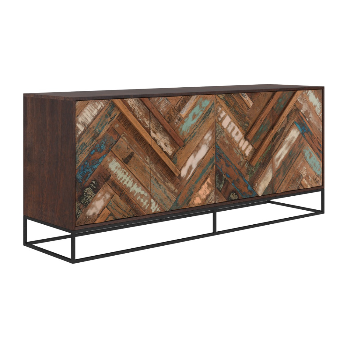 Buffet 4 portes en bois d'acacia et bois recyclé - Krabi