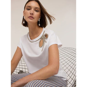 Motivi - T-shirt con fiocco di strass - Bianco