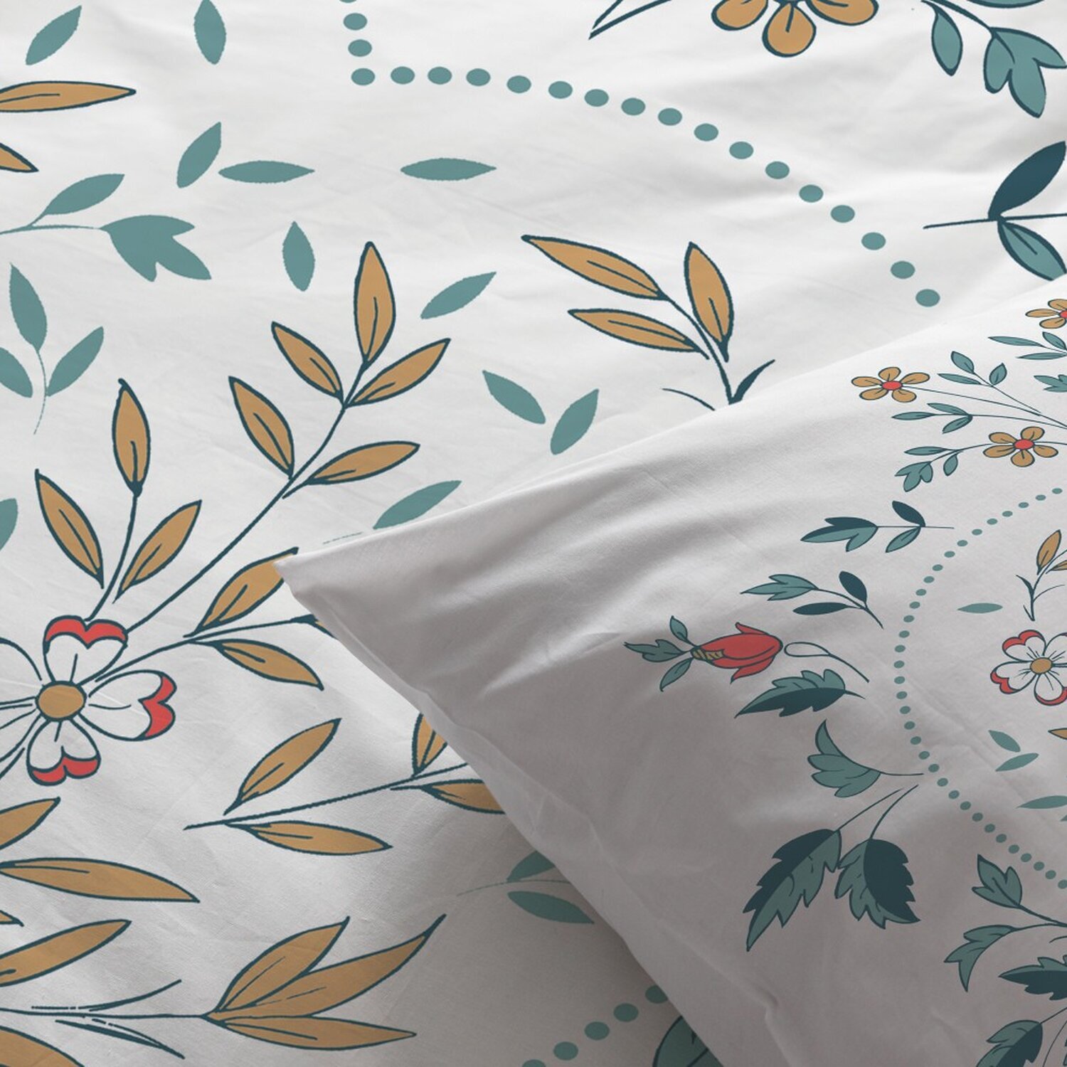 Parure housse de couette 3pcs avec taies oreiller 100% coton 47fils capucine