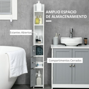 Armario Alto de Baño con 3 Puertas y 3 Estantes Abiertos 15x17x120 cm Gris
