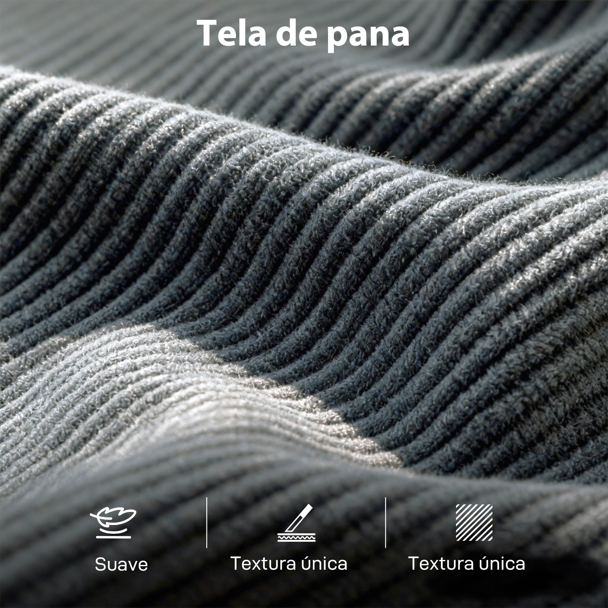 Sofá de 3 Plazas, Sofá de Salón Moderno, 188x80x86 cm, Tapizado en Pana, Acolchado Grueso de Muelles, Asiento Ancho, Reposabrazos, Fácil Montaje, 2 Almohadas, Gris Oscuro