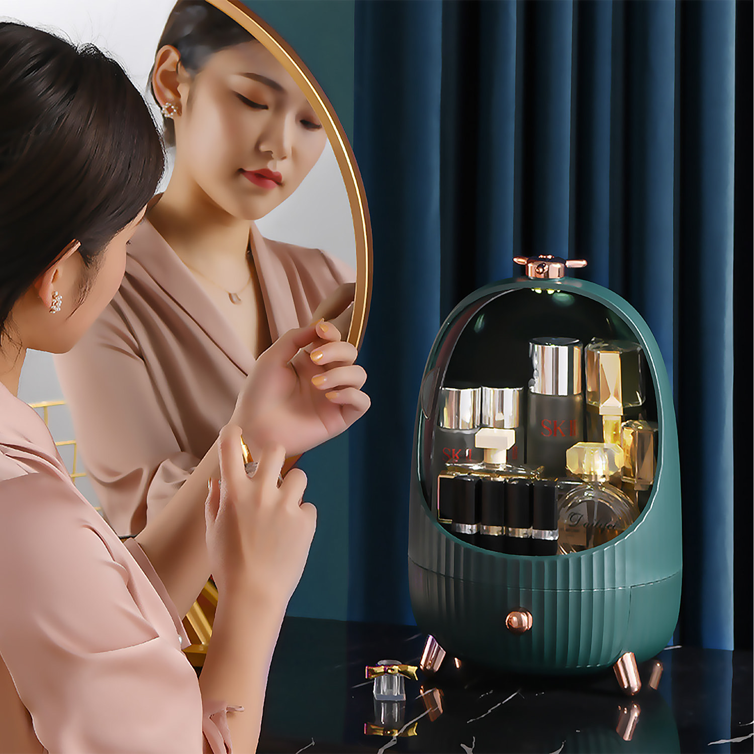 Organizer per cassetti per trucchi e cosmetici con luce. Misura grande 33,5x23 cm.