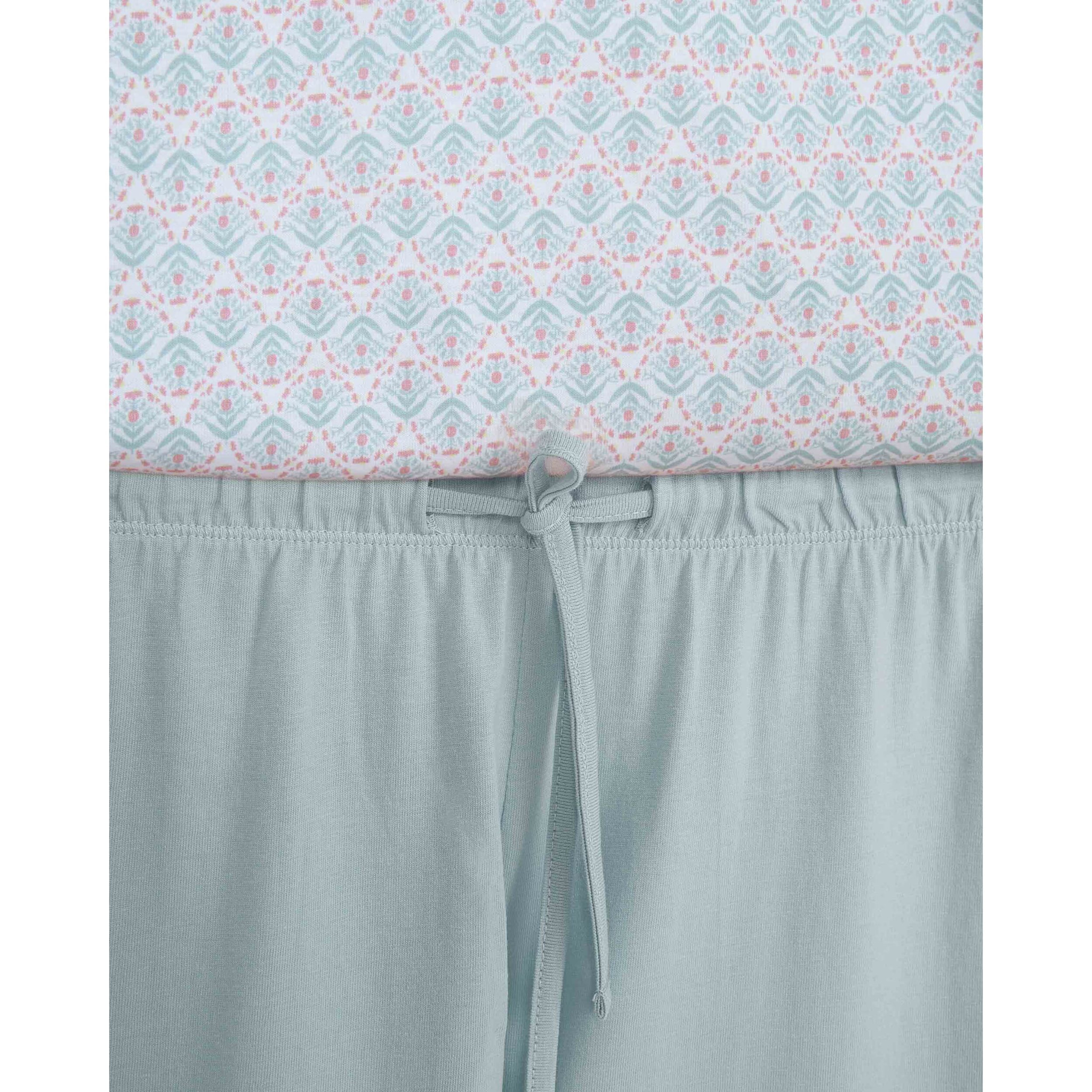 Pigiama lungo in cotone arricciato nuru verde azzurrato