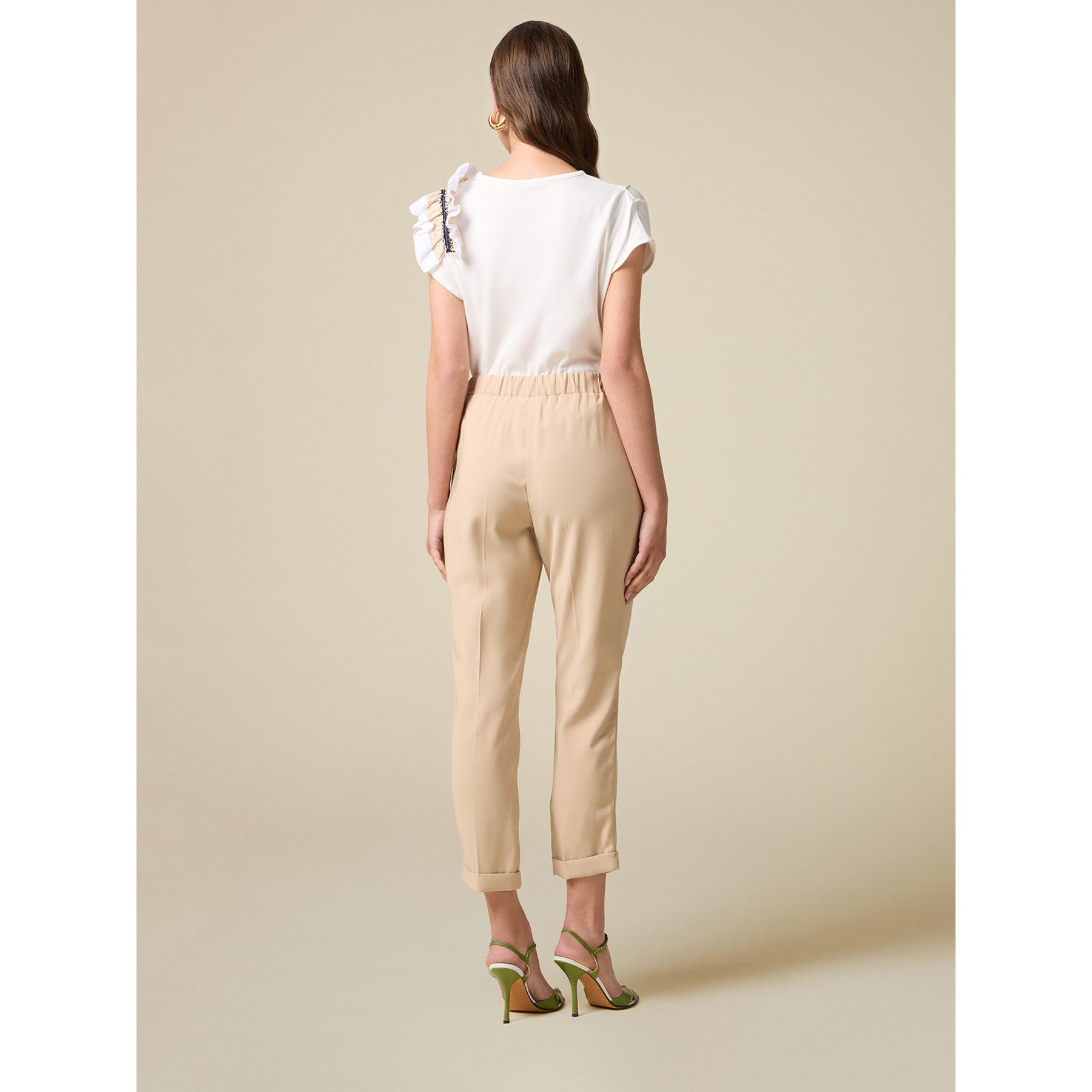 Oltre - Pantalón de sarga de viscosa - Beige