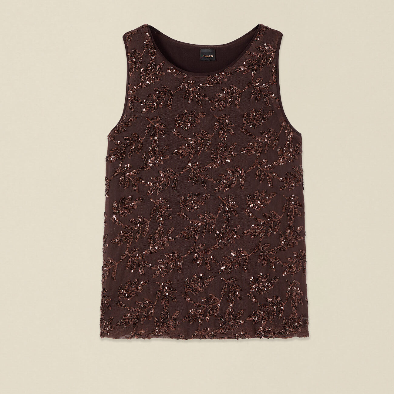 Oltre - Top in tulle con paillettes - Marrone