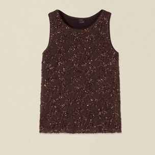 Oltre - Top in tulle con paillettes - Marrone
