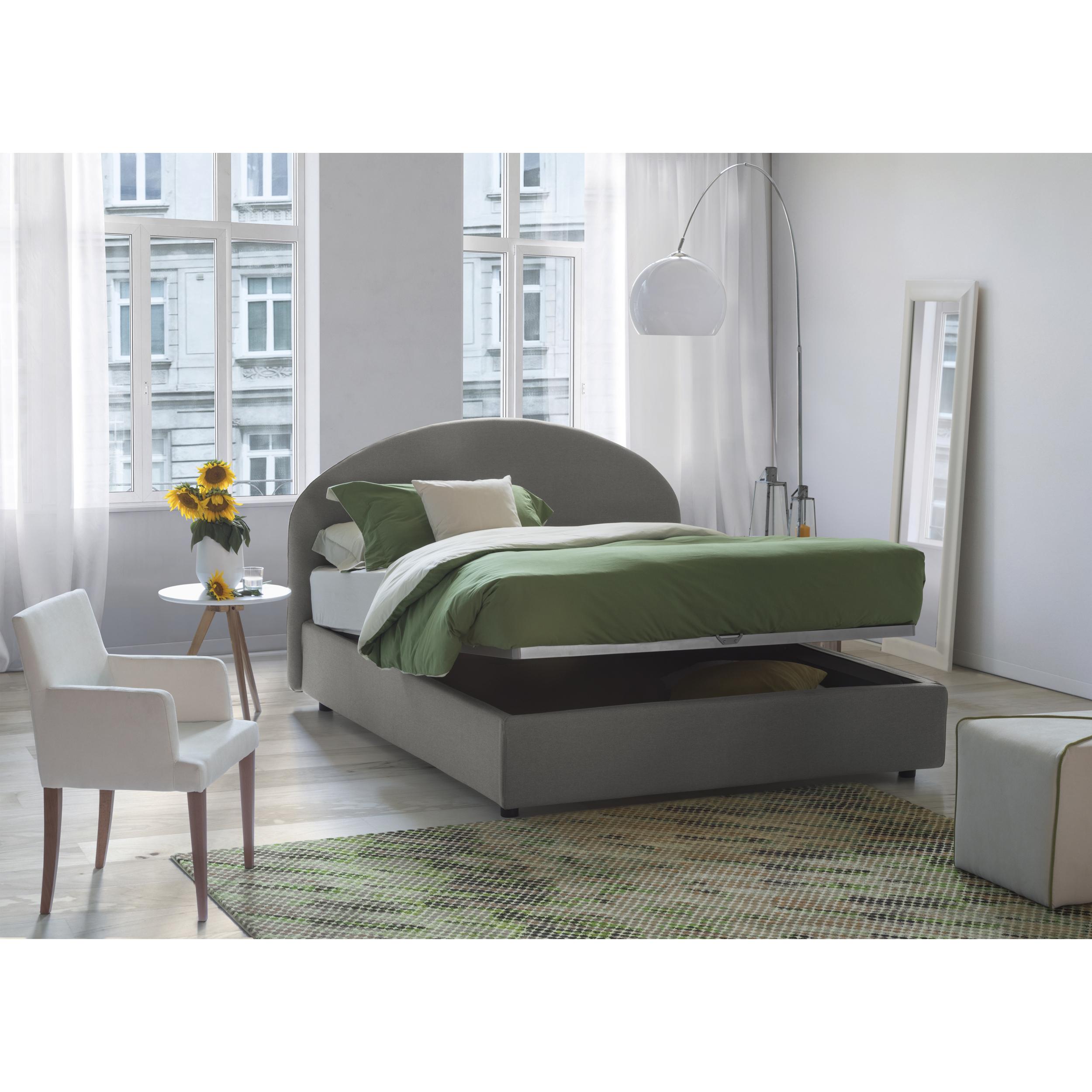 Letto singolo Emma, Letto contenitore con rivestimento in tessuto, 100% Made in Italy, Apertura frontale, con materasso Cm 80x190 incluso, Grigio