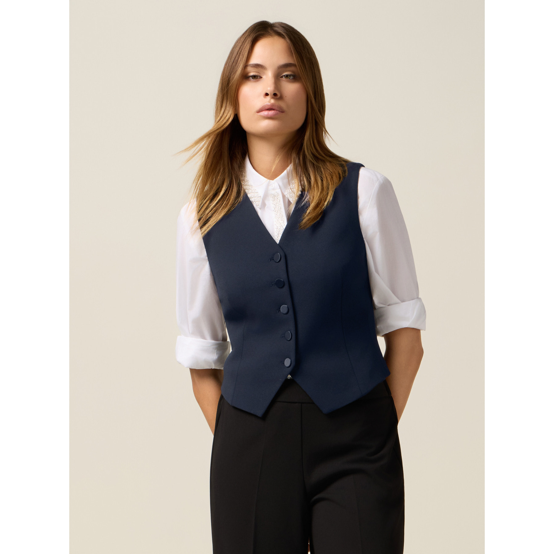 Oltre - Chaleco de tejido crepé - Azul