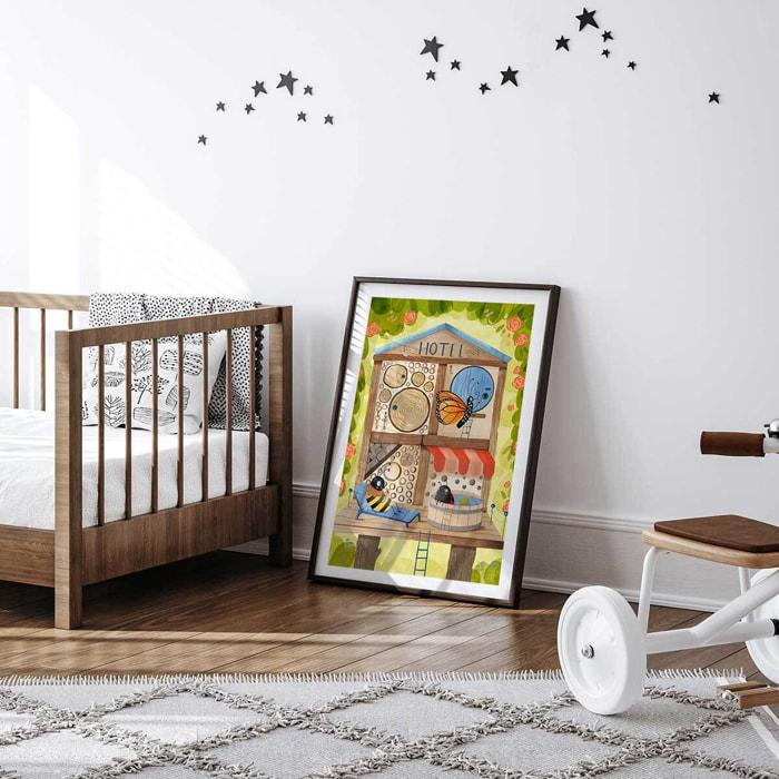 Affiche enfant hôtel pour insectes  Affiche sous cadre noir