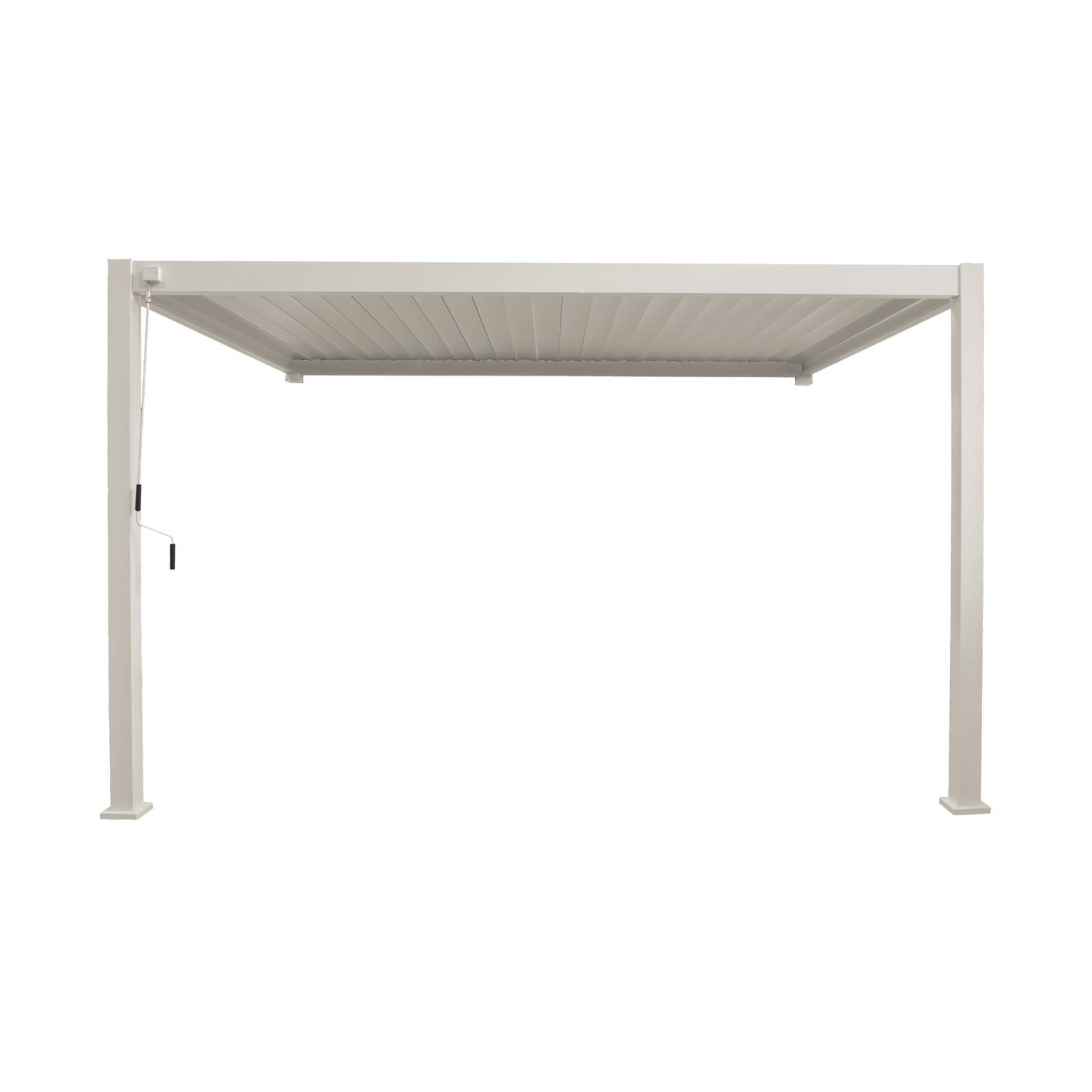 Pergola bioclimatique aluminium beige adossée lames orientables 4x3m Triomphe