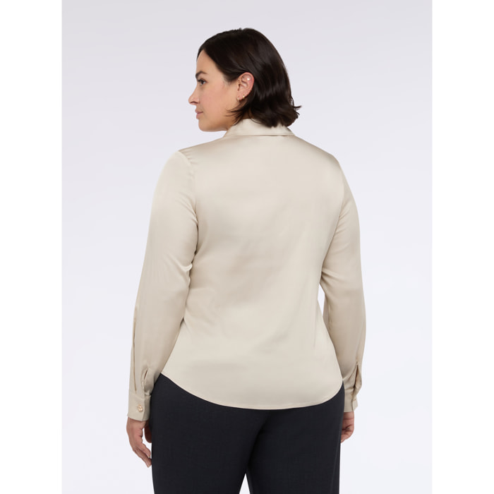 Fiorella Rubino - Camicia in raso con scollo cut out - Beige