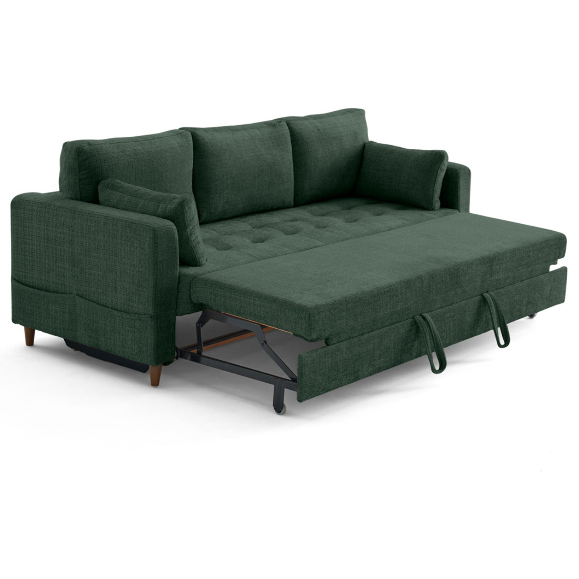 Anna - canapé droit 3 places convertible avec poche en velours texturé - Vert