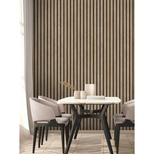 Papier peint bois et rayures noires verticales