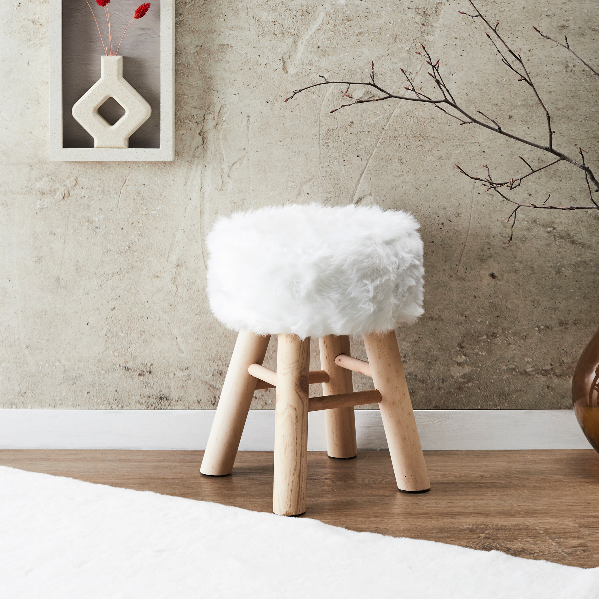 Tabouret Imitation Fourrure - Lot De 4