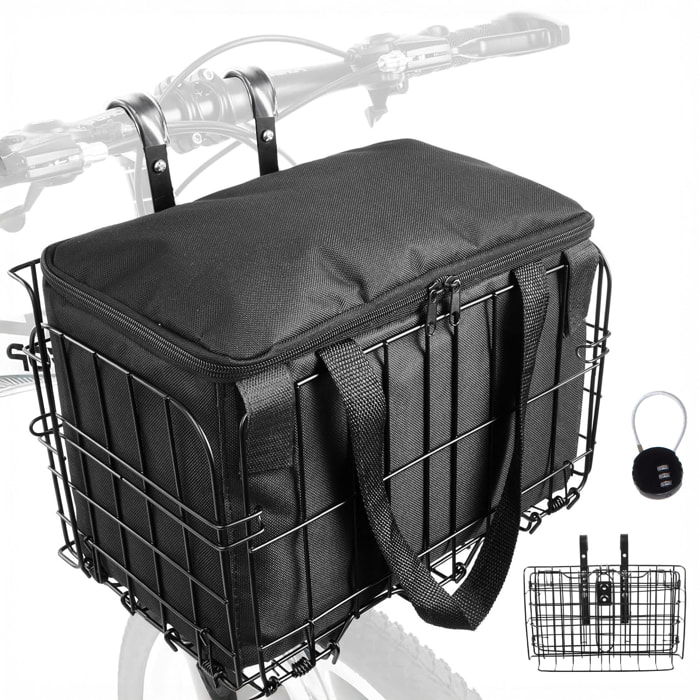 Cargo - Cestino Anteriore per Bicicletta Pieghevole Portaoggetti con Borsa Richiudibile in Metallo Nero