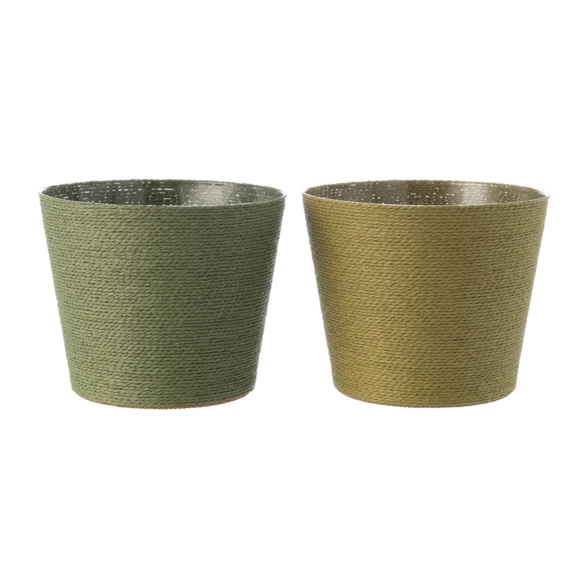 J-Line Cache-Pot Cordes  Papier/Pet Vert Extra Large Assortiment De 2