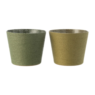J-Line Cache-Pot Cordes  Papier/Pet Vert Extra Large Assortiment De 2