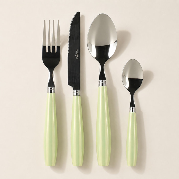 Mangière 24 pièces à rayures en acier inoxydable celadon