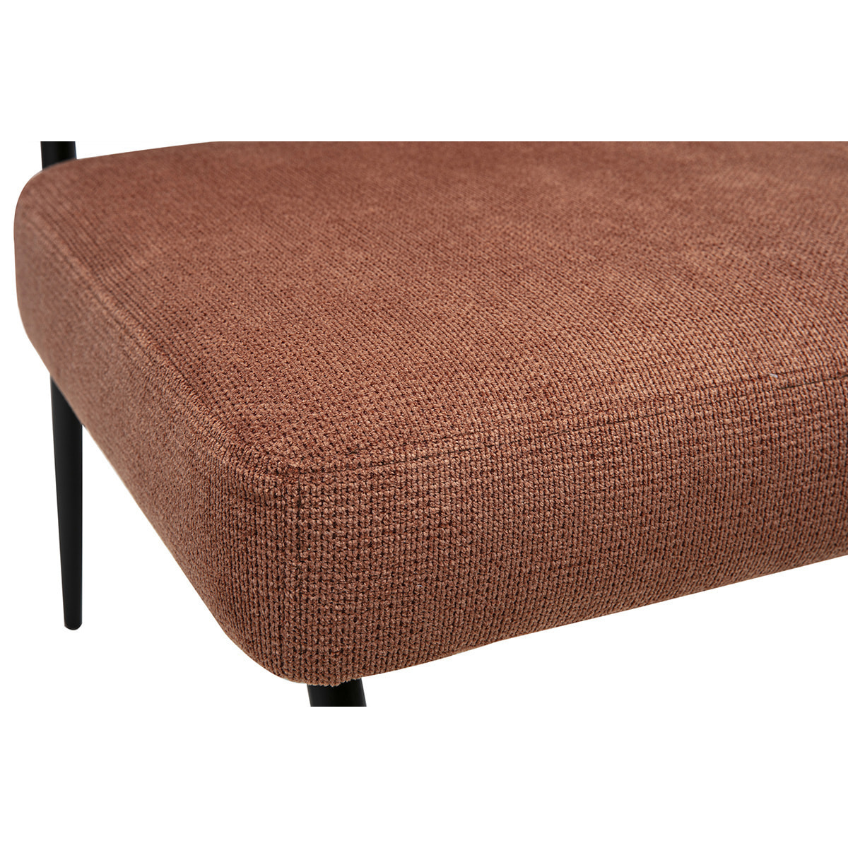 Fauteuil en tissu chenille terre brûlée et métal noir VEDANA