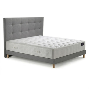 Ensemble matelas ressorts HÉLIOS, mémoire de forme, H31 cm, sommier et tête de lit gris