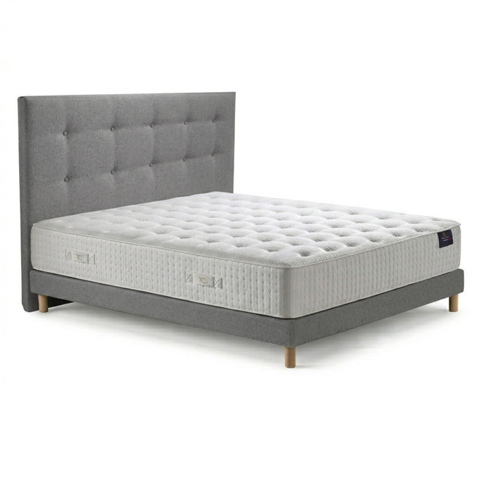 Ensemble matelas ressorts HÉLIOS, mémoire de forme, H31 cm, sommier et tête de lit gris