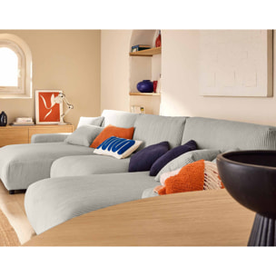 Pivoine - canapé panoramique en U - 7 places - convertible avec coffre - en velours côtelé - Gris clair