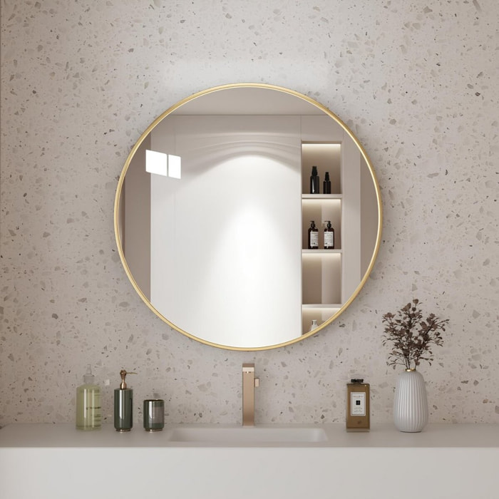 Specchio tondo da parete 60 cm con telaio color oro - Ecoche