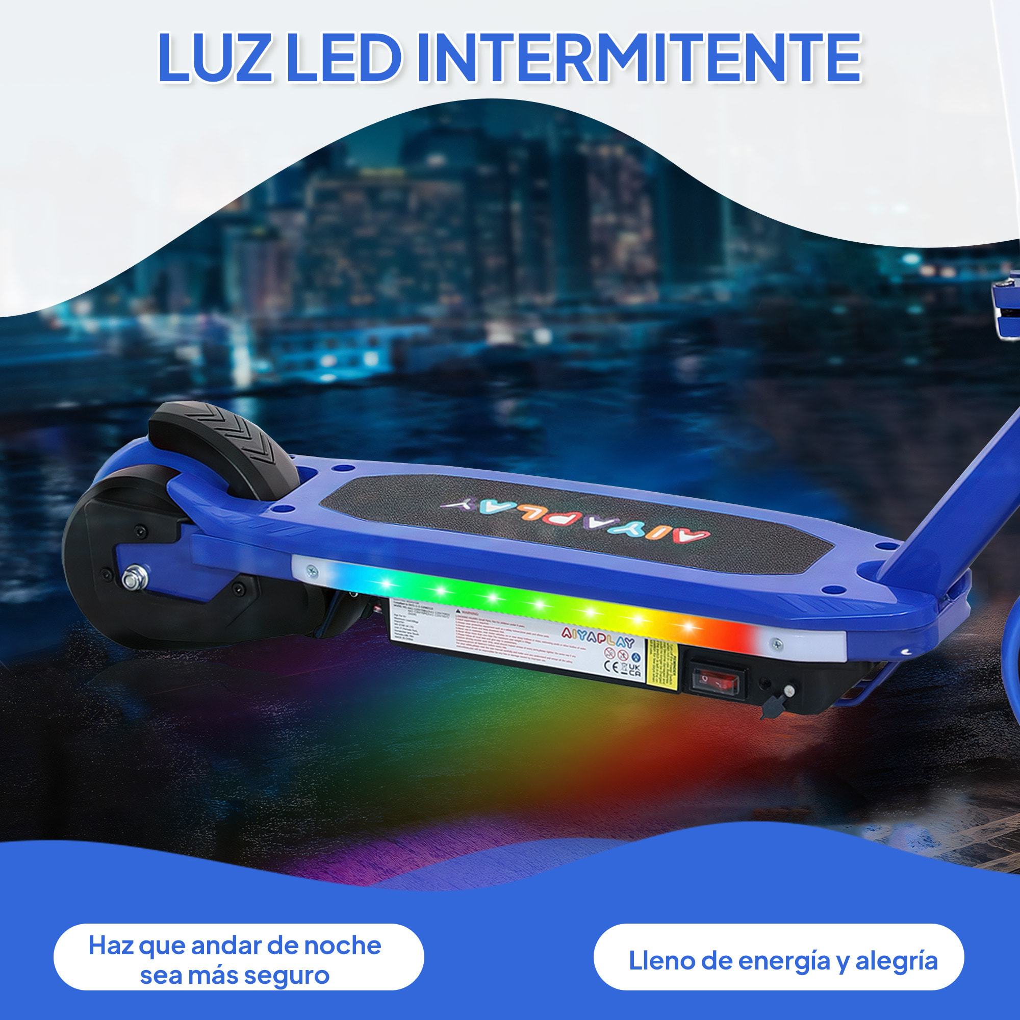 Patinete Eléctrico para Niños de 6-14 Años Patín Eléctrico Max. 10 km/h Motor 80 W Autonomía Máxima 8 km Patinete Eléctrico Infantil con Luces LED Freno Posterior Azul