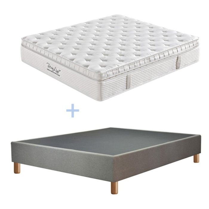 Ensemble Matelas Splendid & sommier déco| 37 cm | Mémoire de forme, mousse de maintien et ressorts ensachés | Cadre à lattes |Tissu | Gris clair