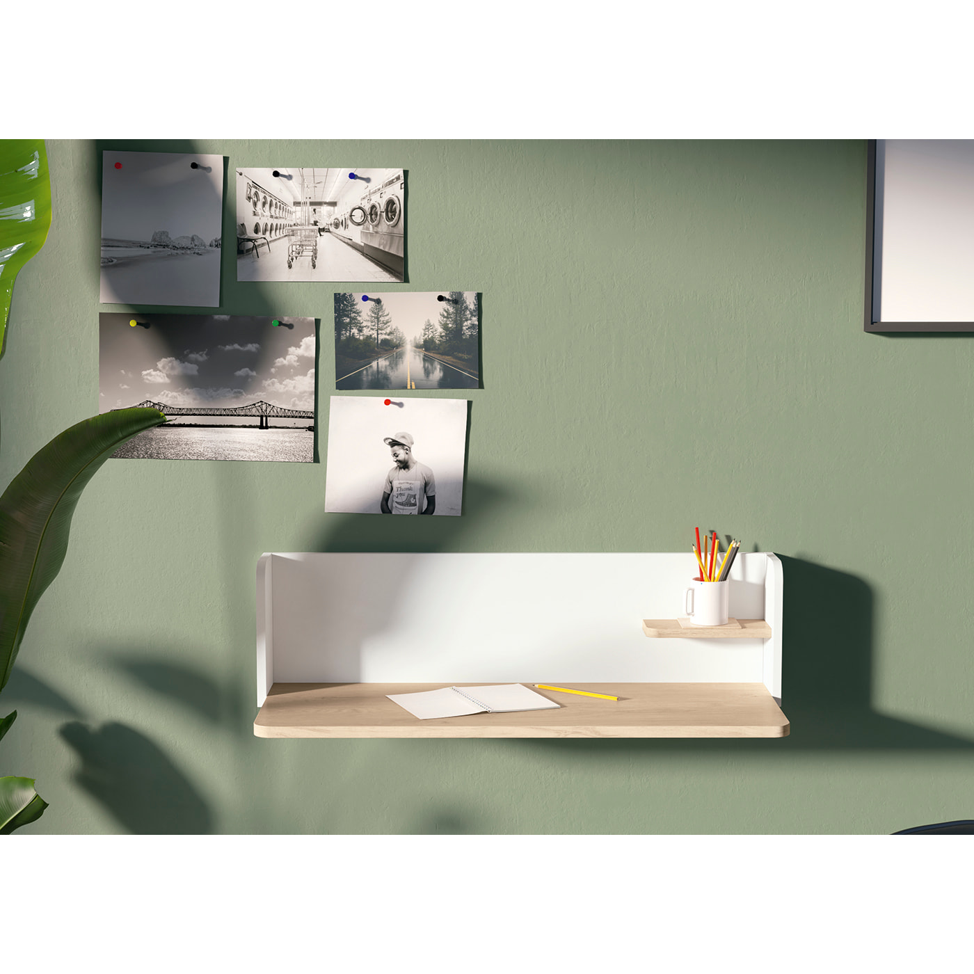 Escritorio pared Valencia roble claro y blanco 25x90x35 cm