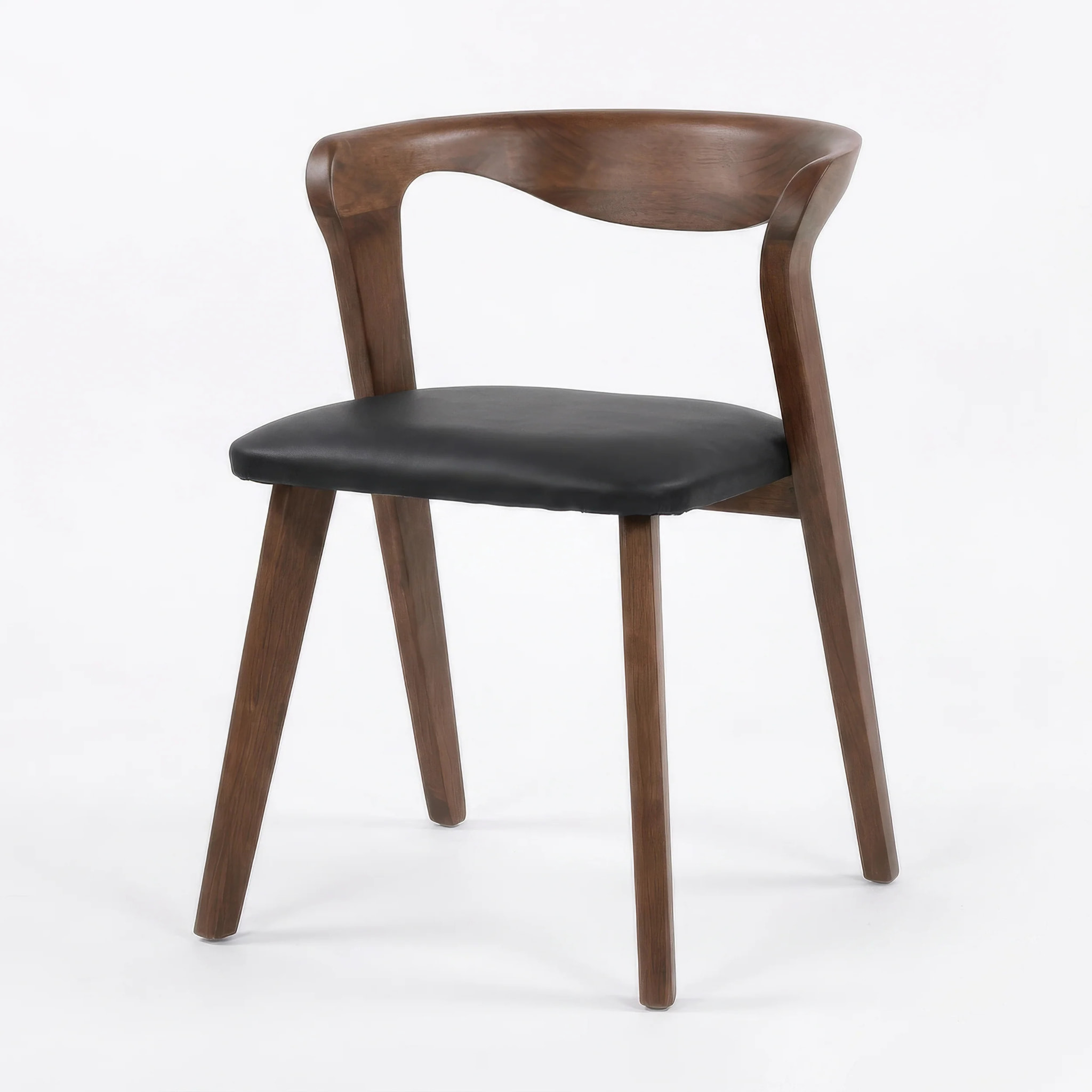 Chaise en bois d'hévéa marron et cuir synthétique noir - Vega