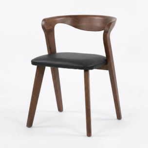 Chaise en bois d'hévéa marron et cuir synthétique noir - Vega
