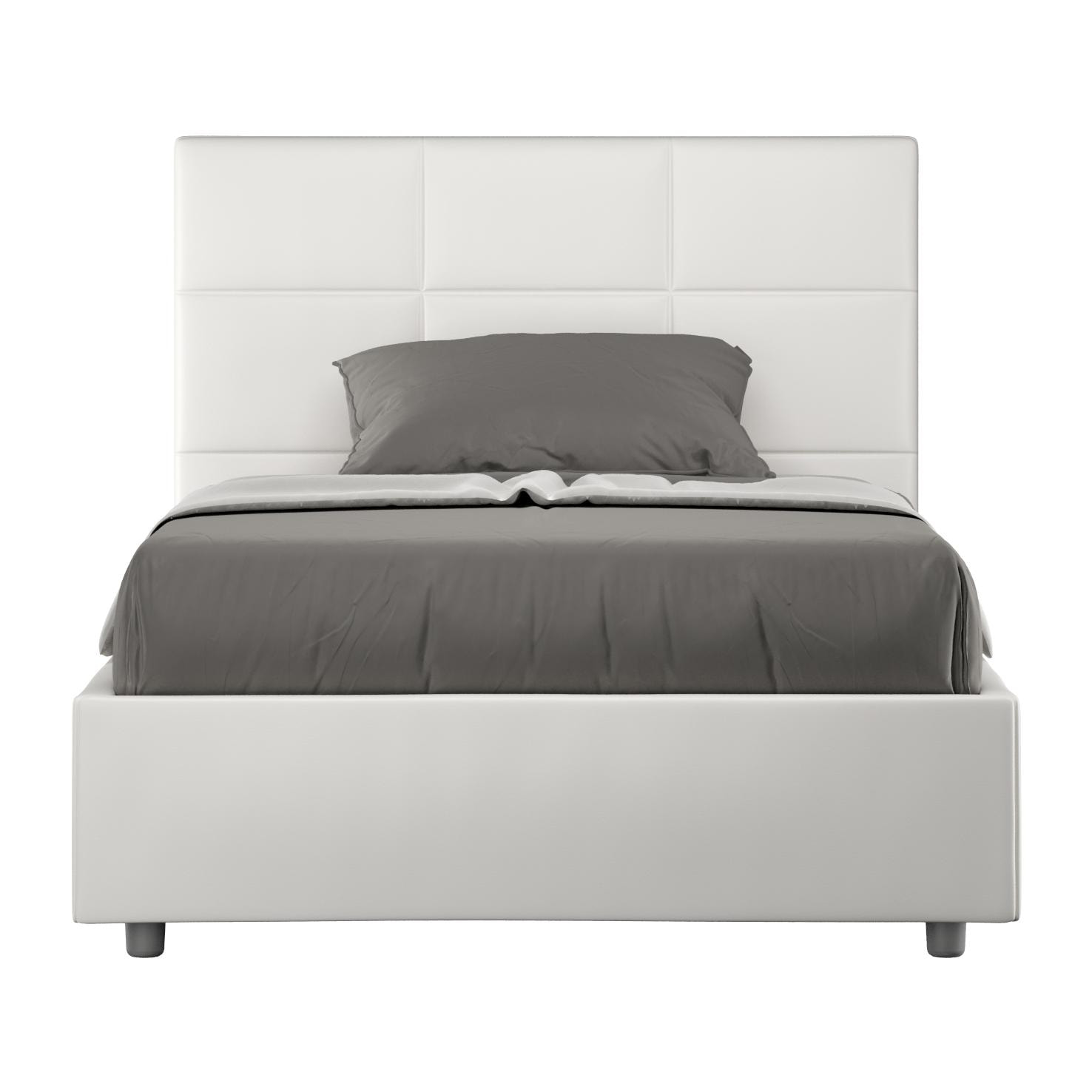 Cama con almacenaje acolchada 120x200 cuero sintético blanco Mika