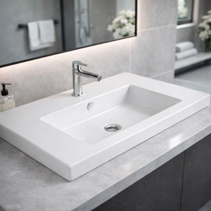 Lavabo Da Incasso Rettangolare Lavandino Bagno In Ceramica Design Moderno Elegante Per Top Bagno 101 x 36 cm Bianco