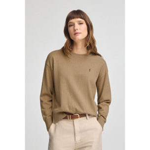 Jersey marrón claro de cuello redondo con mezcla de lana y bordado Rigby Go
