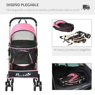 3 en 1 Cochecito para Mascotas Carrito para Perros y Gatos Desmontable Bolsa de Transporte Plegable con Cesta de Almacenaje y Frenos Tela Oxford 600D Carga 15 kg 82x49,5x98 cm Rosa