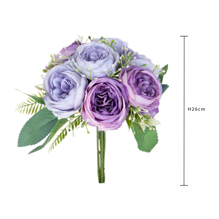 Bouquet Cabbage Rose - Pezzi 4 - Colore: Malva - 17xH26x17cm - Bianchi Dino -