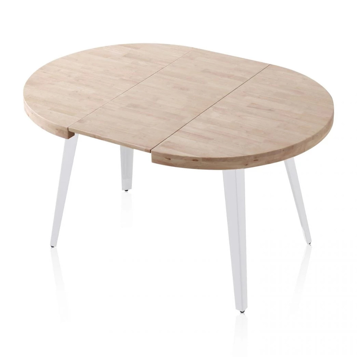 Mesa de comedor redonda extensible en blanco y roble 100-180x100 cm Berg Blanco - Roble