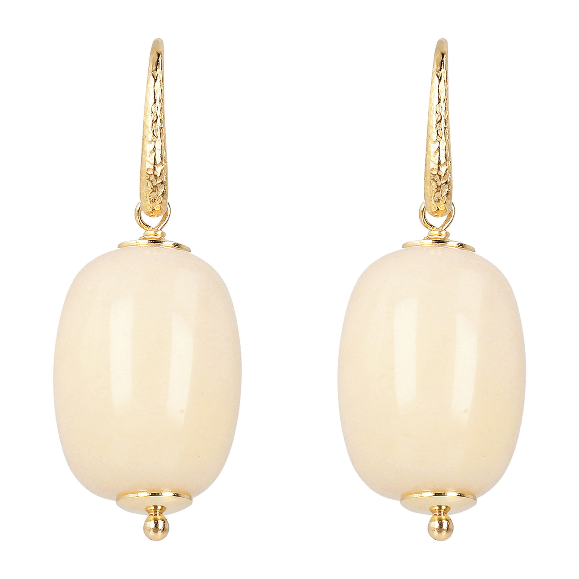 Orecchini Pendenti in Argento 925 Placcati Oro Giallo 18kt con Pietra Naturale Quarzite Crema