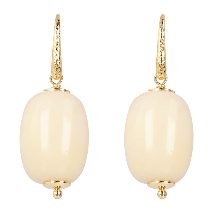 Orecchini Pendenti in Argento 925 Placcati Oro Giallo 18kt con Pietra Naturale Quarzite Crema